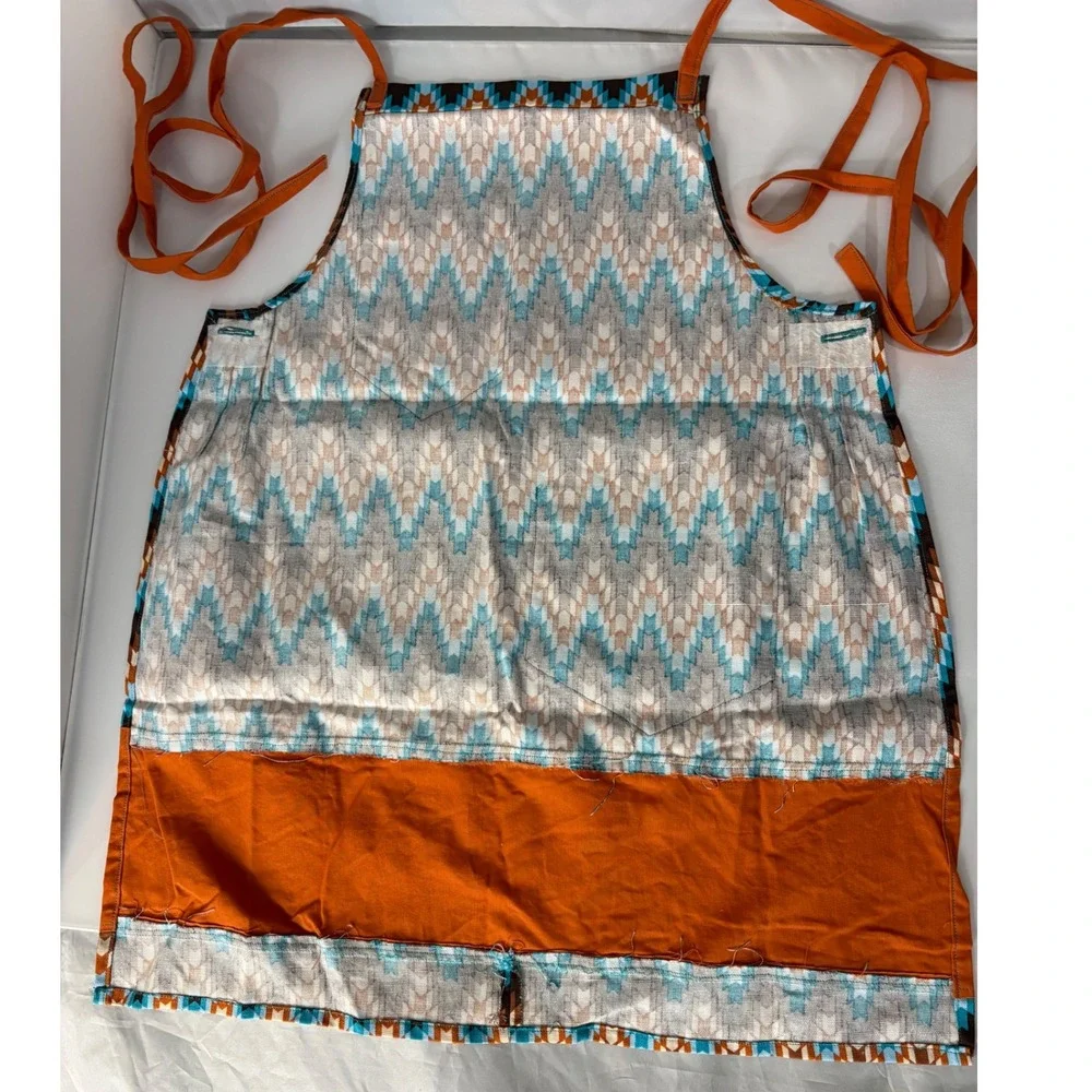 Handmade Kids Apron Initial L Brown Blue Orange Chevron Pattern Crafting Cooking